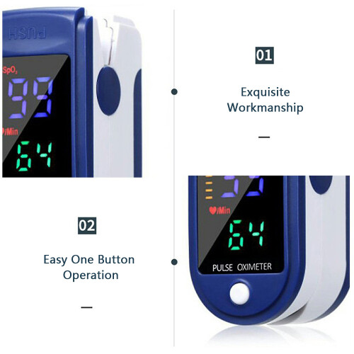 Digital Pulse Oximeter with OLED Display, Lanyard, White & Blue 1