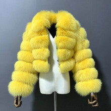 (Yellow, S) Women Luxury Fluffy Faux Fox Fur Coat Jacket Short Cardigan Winter Warm Outwear