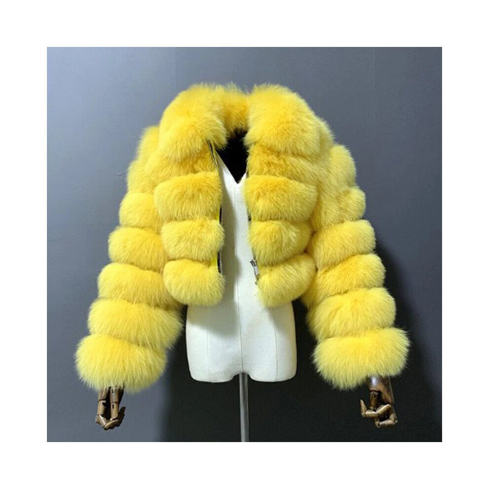 (Yellow, S) Women Luxury Fluffy Faux Fox Fur Coat Jacket Short Cardigan Winter Warm Outwear