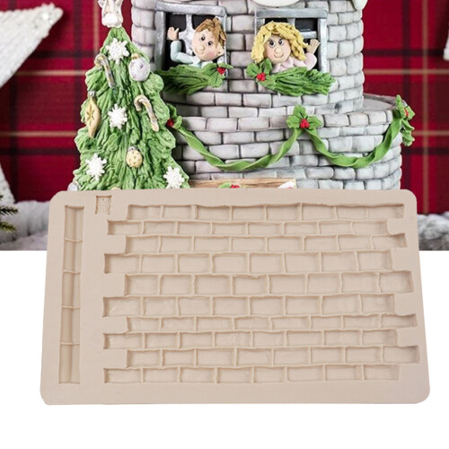 Creative Brick Wall Texture Shape Fondant Cake Silicone-Pink 2
