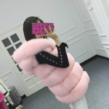 (Pink, M) Imitation fur vest women's new fur hooded vest women's mid to long length warm European and American temperament