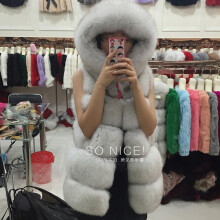 (Natural fox fur color, M) Imitation fur vest women's new fur hooded vest women's mid to long length warm European and American temperament