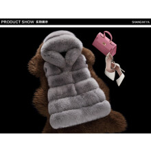 (Light gray, M) Imitation fur vest women's new fur hooded vest women's mid to long length warm European and American temperament