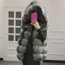 (Silver fox color, XXXL) Imitation fur vest women's new fur hooded vest women's mid to long length warm European and American temperament