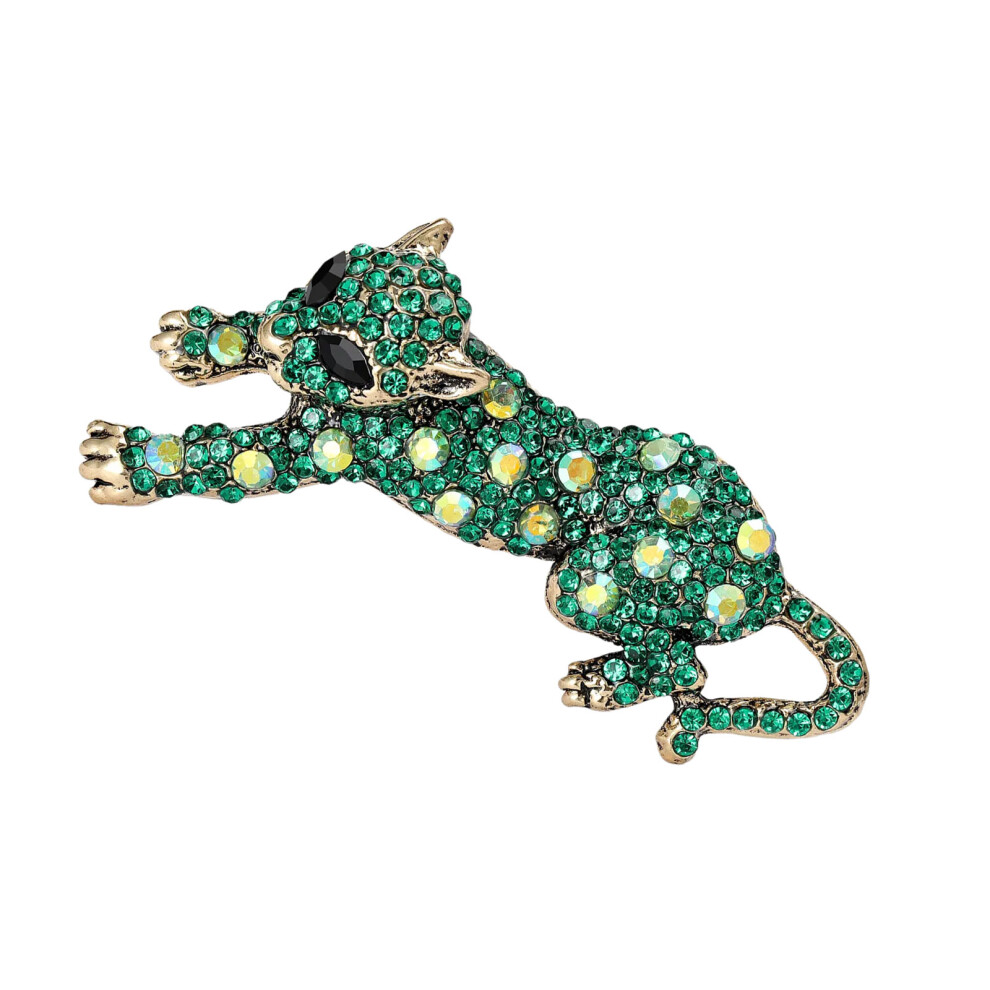 Elegant Leopard Rhinestones Pin Jewelry Brooch For Women-Green