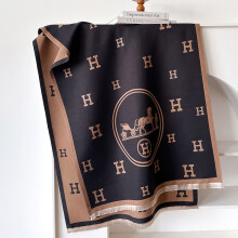 (H Carriage - Black camel, 185*65cm) Grid color blocks and horse fashionable and elegant faux cashmere warm women's scarves, shawls and scarves