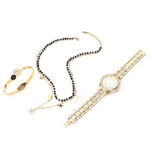 Damenschmuck-Set mit Uhr, Armband, Halskette – Geschenk aus Legierung, Gold