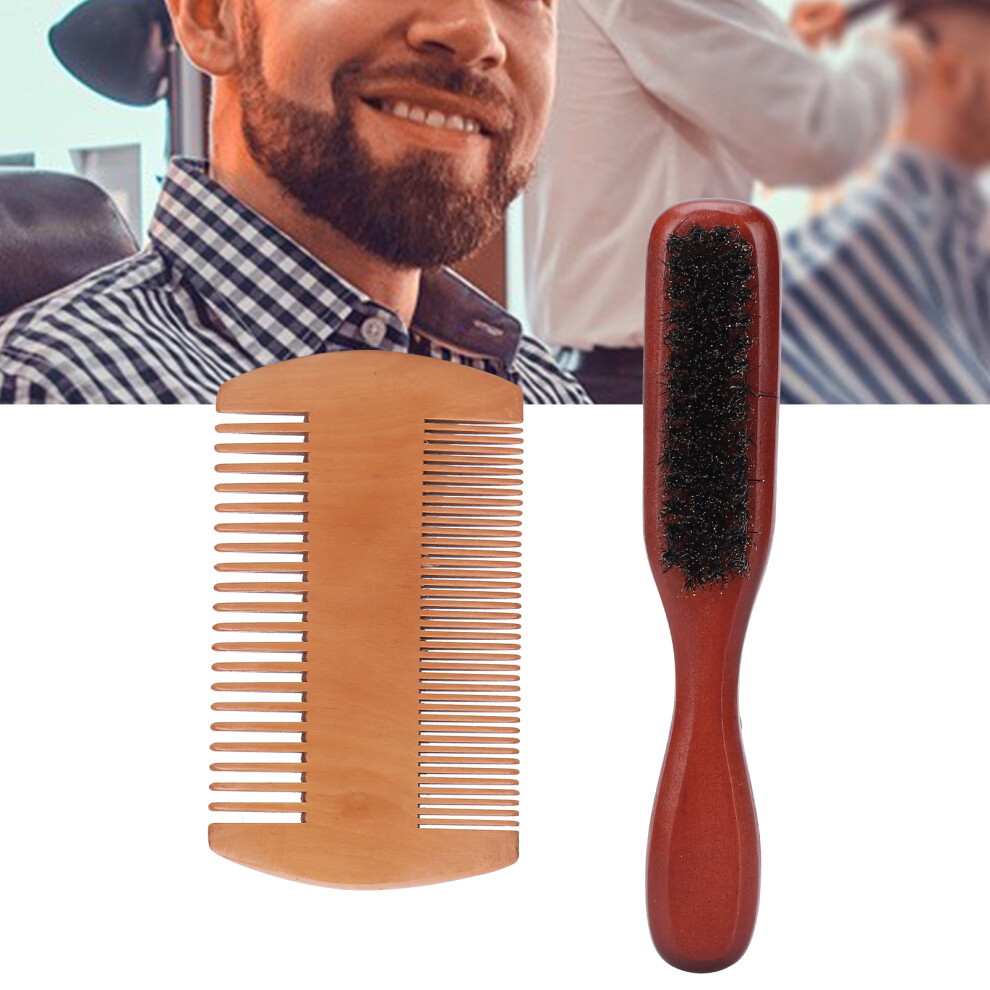 Double Sided Beard Comb Brush Kit with Storage Bag, Composite Wood for Men