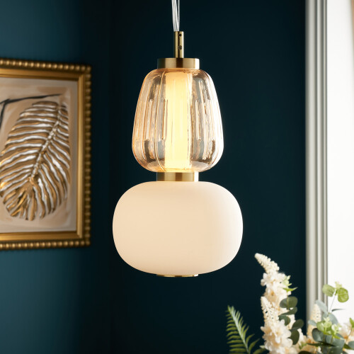 Visconte Edvin Glass Ceiling Pendant - Satin Brass 1