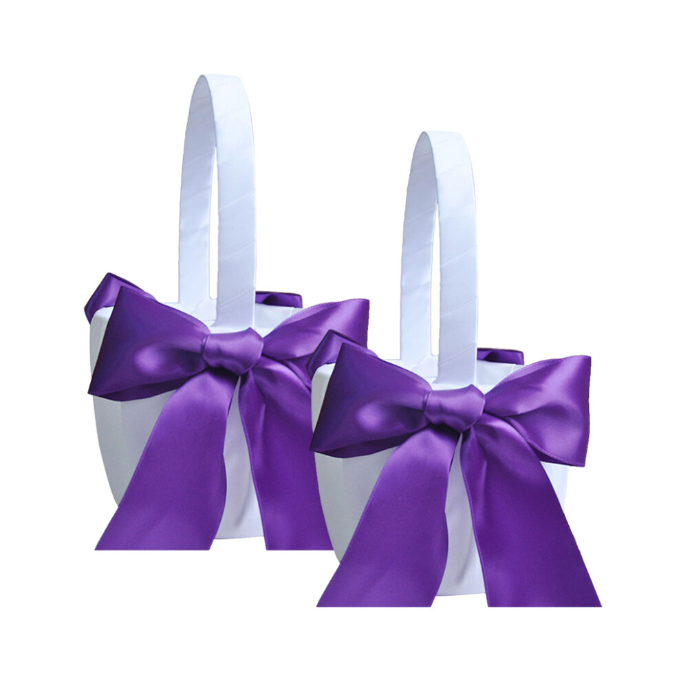 (Purple) 2 Pieces Bowknot Flower Basket Portable Ring Bearer Baskets Decor-image-OPC-PMSDBWX-NEW