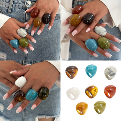 Translucent Resin Rings Blending Trendy Curved-White 2