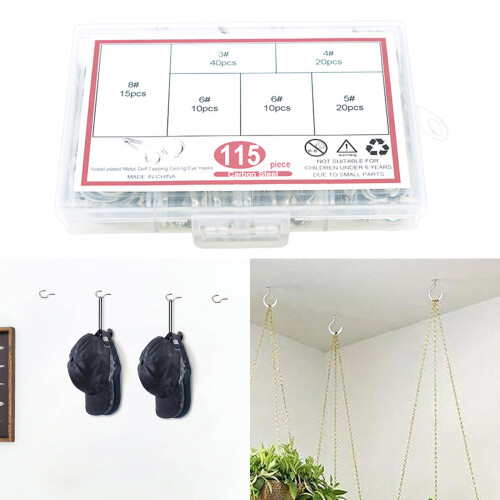 115pcs Metal Ceiling Hook Comprehensive Silver Steel Hook 2