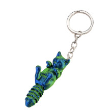 Playful Posable Cat Keychain, 3D Printed Multi-blue green 1