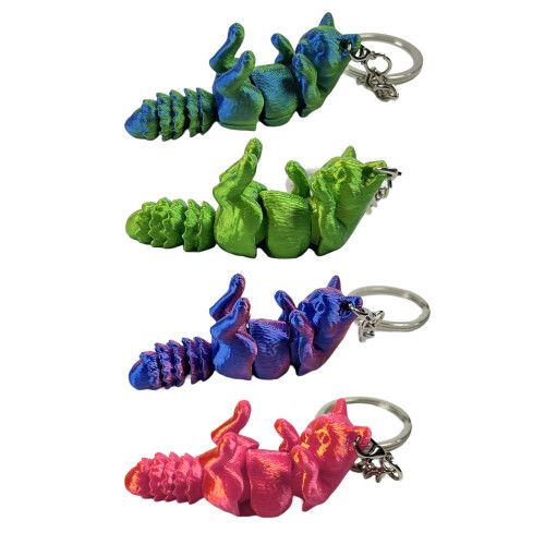 Playful Posable Cat Keychain, 3D Printed Multi-blue green 1 1