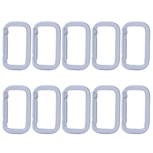 10Pcs Rectangle Spring Clip Carabiner Hook Aluminum-White