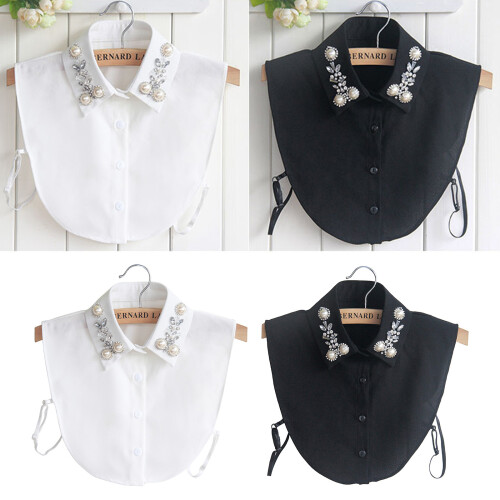 Pearl False Collar False Collar Half Shirt For Women-Black 2