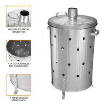 (Default) Crystals Large 90Ltr Incinerator for Garden Burning Rubbish Trash Paper - Galvanised Metal