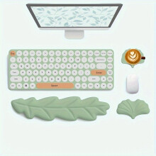 (Green, 3pcs) Keyboard Wrist Rest Pad Set, 3 Counts/set Ergonomic Leaf Shape Mouse Pad with Non-slip PU Base, Pain Relief Memory Foam Mouse Wrist Rest
