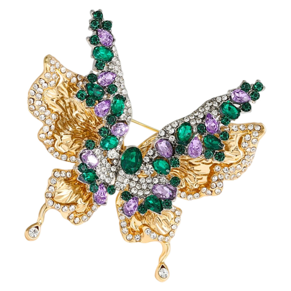 Green Sparkling Rhinestones Butterfly Brooch Layering Pin For
