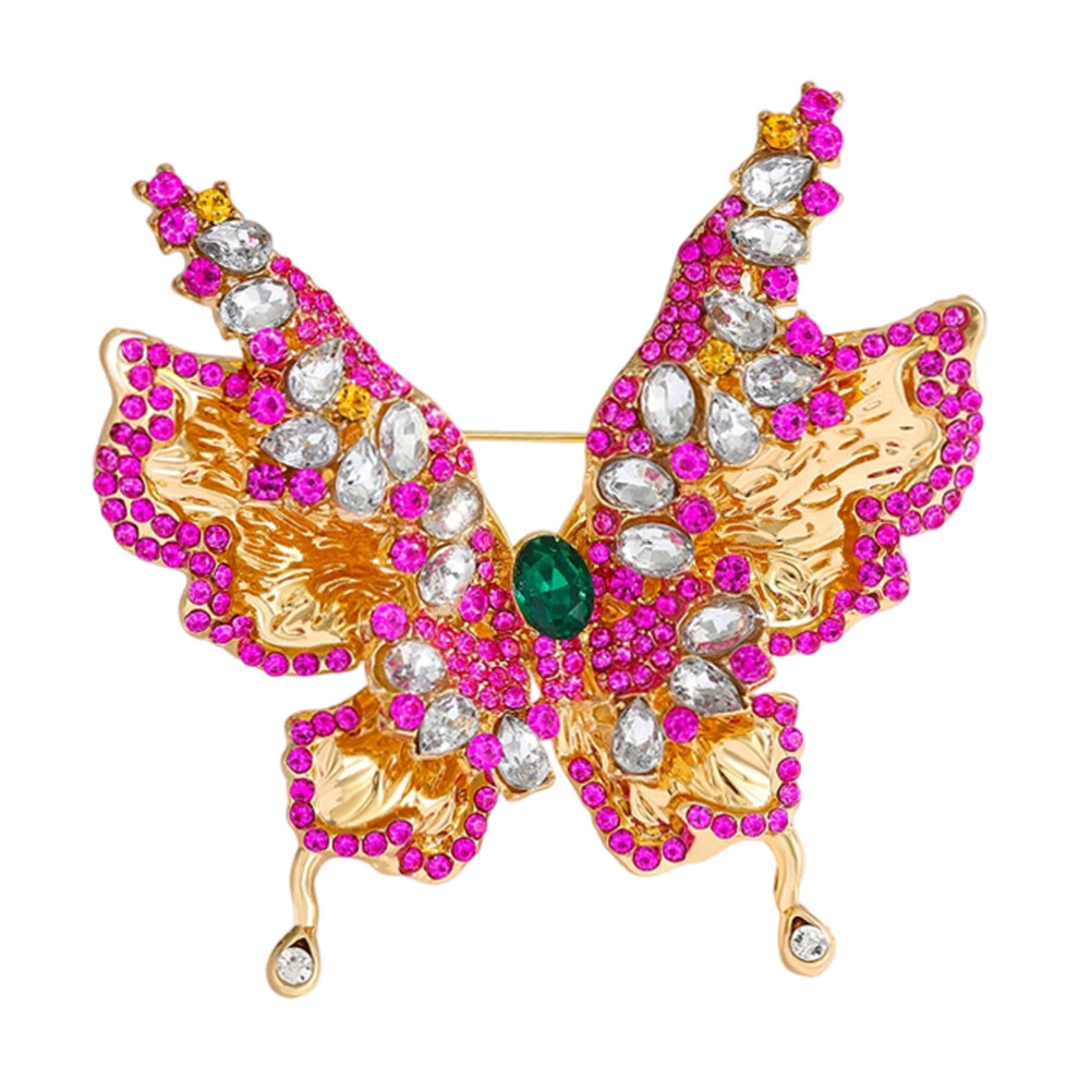Purple Layered Rhinestones Butterfly Brooch Badge Pin Alloy