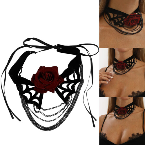 Fashionable Multi Strand Fringe Collar Gothic Spiderweb-Black 1