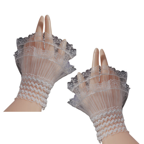 Detachable Shirt Pleated Flared Sleeve False Cuffs-White