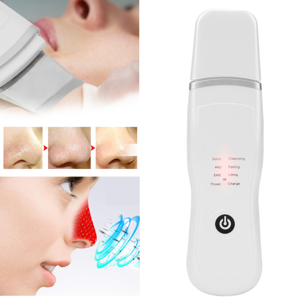 White Ultrasonic Skin Scrubber Pore Cleaner, 3 Modes, Usb Rechargeable