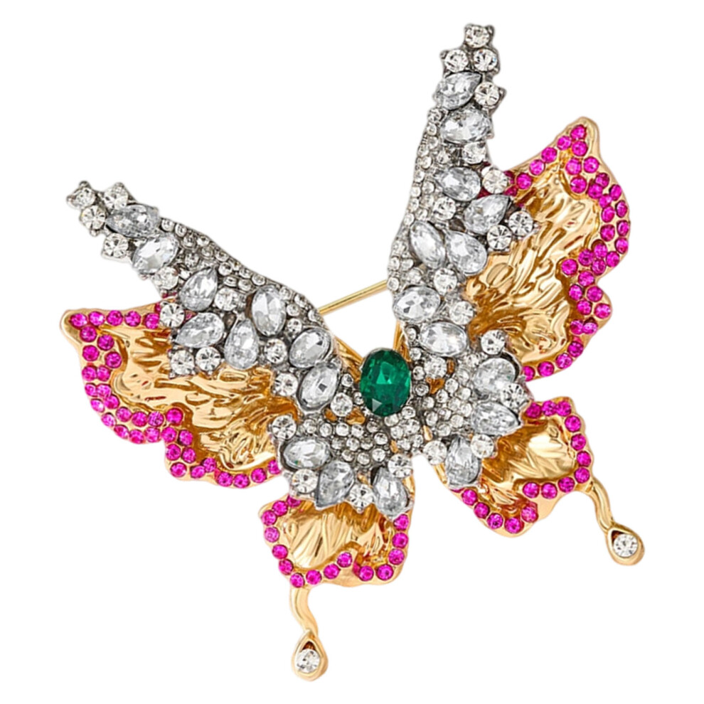 White Multi Purpose Rhinestoned Butterfly Brooch Double Layer
