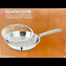 (24CM) 22/24cm Platinum Triply Stainless Steel Fry Pan With Glass Lid Stir Fry Induction Base