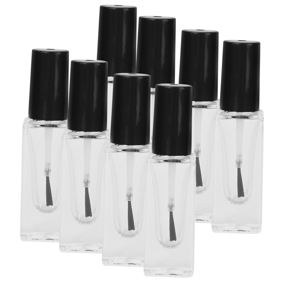 8 Refillable 7ml Transparent Glass Nail Varnish Bottles Rectangle Style Set