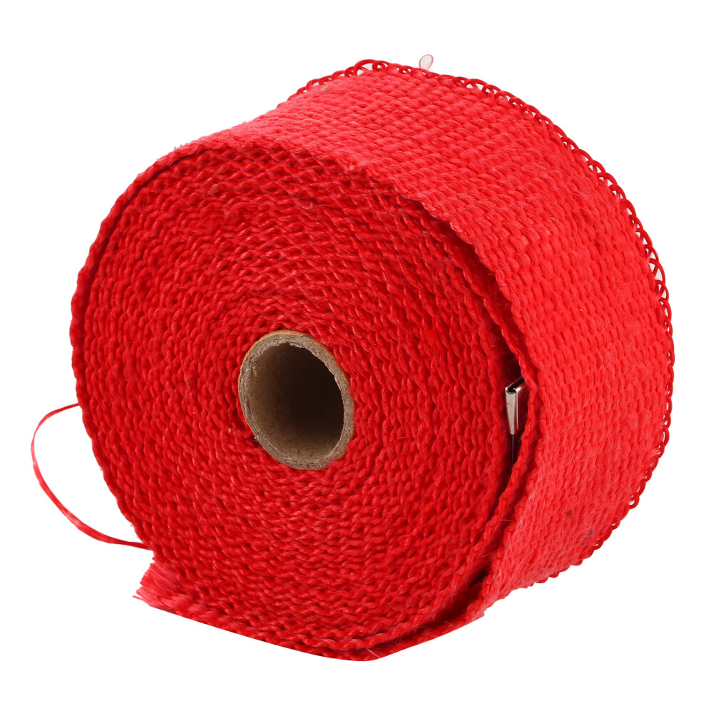 Motorcycle Exhaust Heat Wrap Tape 5M Glass Fiber Insulation Red With Steel Tie 8761358608264