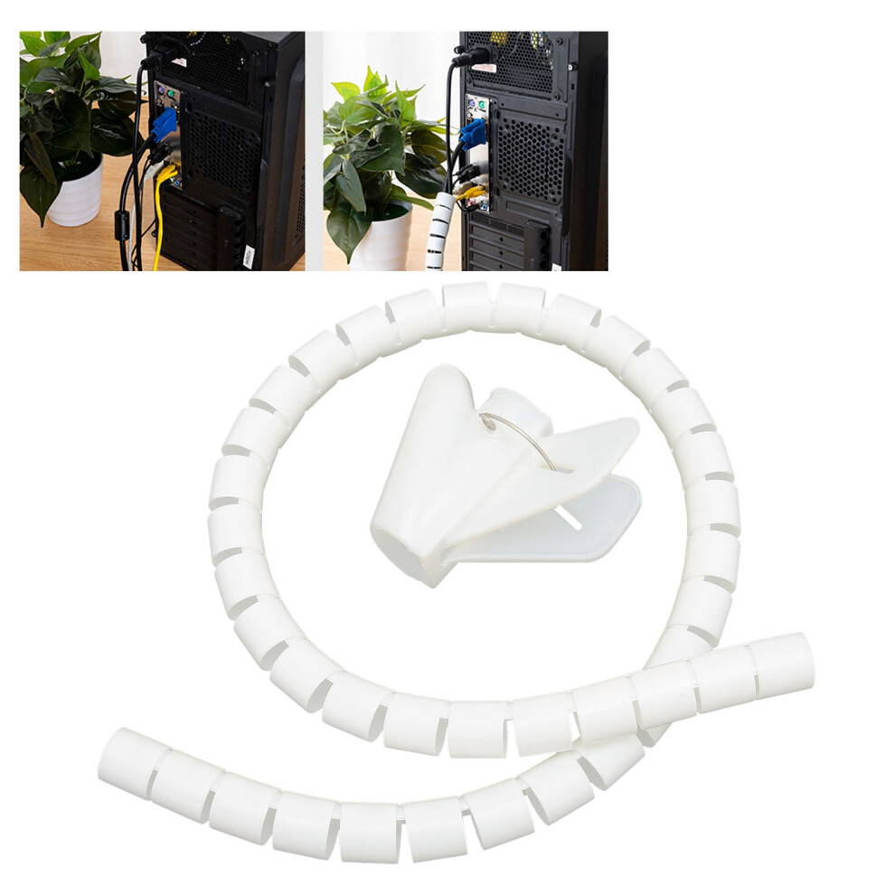 Cable Sleeve Organizer 10M White Coiled Wire Management Tube With Clip Dia16mm 4941358611981