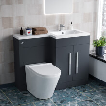 Nes Home 1100mm Right Hand Matte Grey Basin Vanity WC Unit & Rimless Back To Wall Toilet