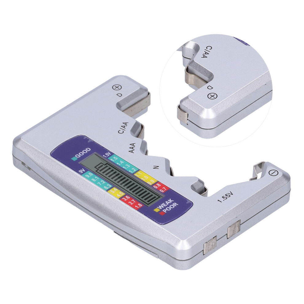 Universal Battery Tester For Aa, Aaa, 9V, Button Cells - Silver 8751358615904