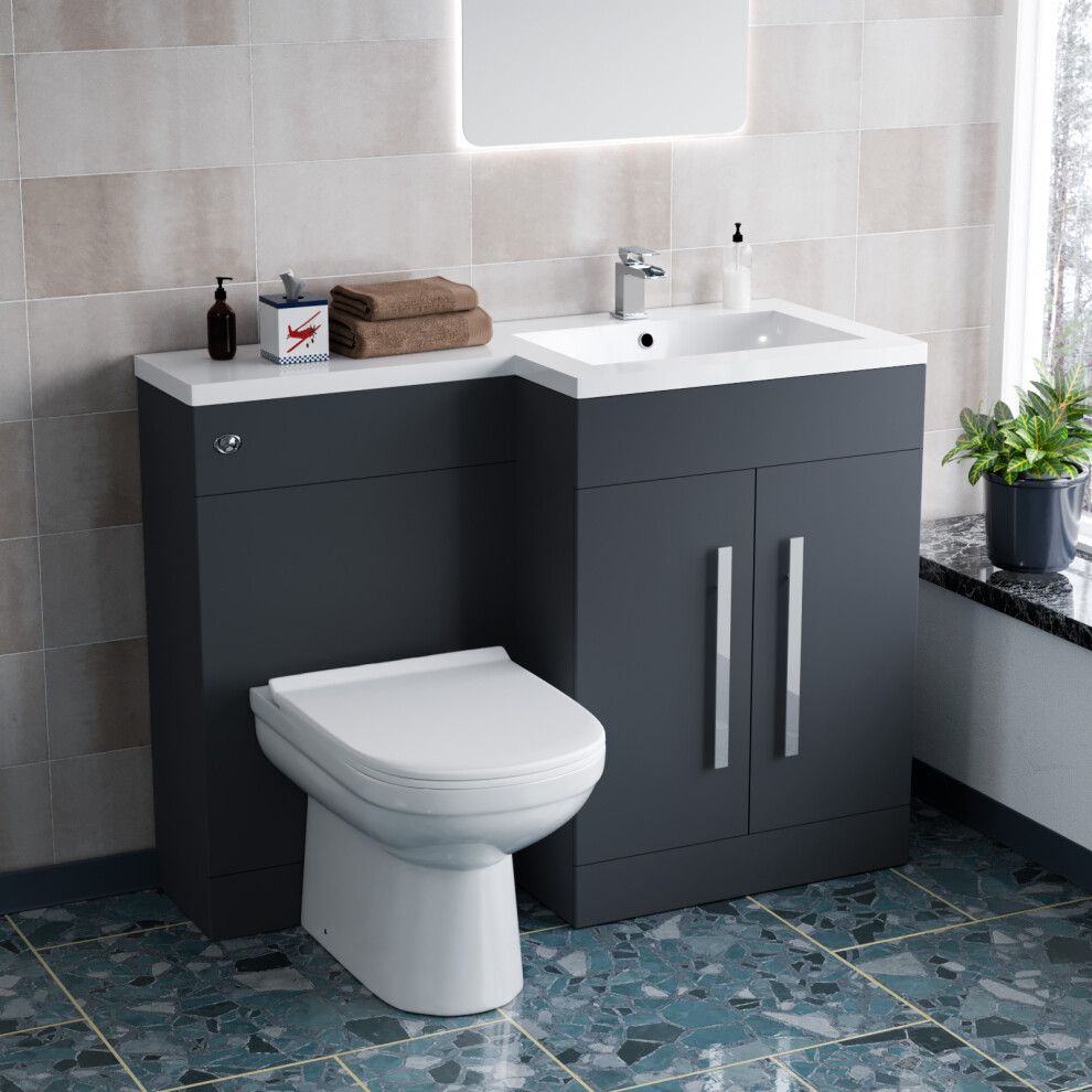 Nes Home 1100Mm Right Hand Matte Grey Basin Vanity Wc Unit & Back To Wall Toilet