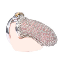 Male Chastity Device Hypoallergenic Stainless Steel Hollow Mesh Cock Cage With Spiked Anti-Escape Ring 40mm Curved Ring