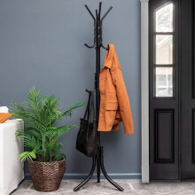 (Black) Coat Rack Standing Metal Hat Hanger 12 Hook for Jacket Umbrella Tree Stand Black