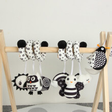 Baby Crib Pram Hanging Toys Black & White Animal Rattles, Plush, 40x30cm
