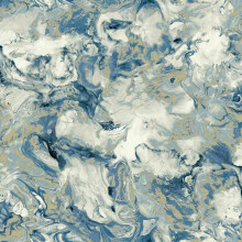 (Default) Muriva Elixir Liquid  Marble Metallic Shimmer Swirl Heavyweight Wallpaper [FULL ROLL - Marble Blue 166504]