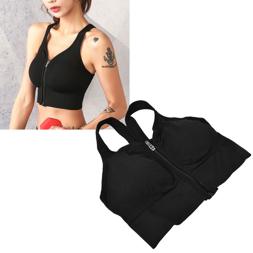 Breathable Zip Front Women's Strappy Padded Wireless Sports Bra - Black, S-image-OPC-PMSGFF9-NEW