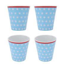 4 Stück Melamin-Trinkbecher, 260 ml, Hellblau mit Punkten