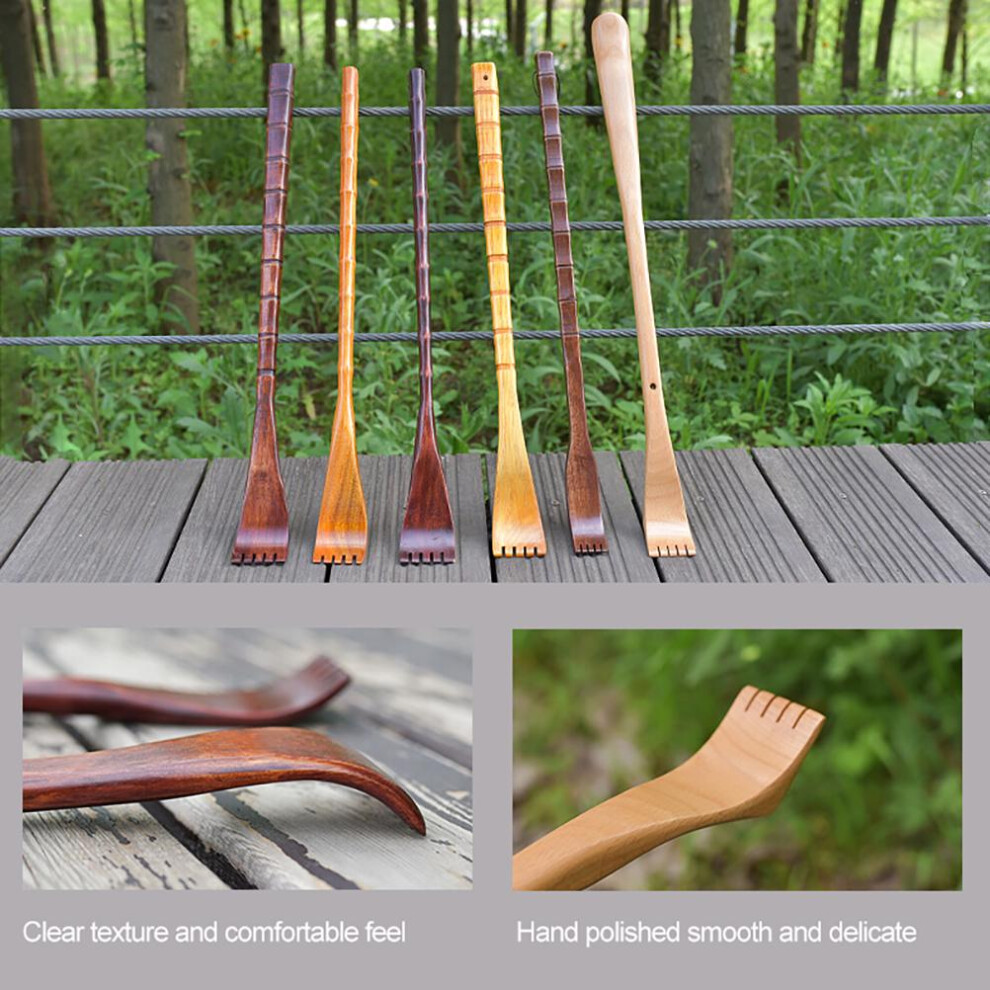 Red 2 Pcs Long Wooden Back Scratchers With Smooth Handle For Itch Relief