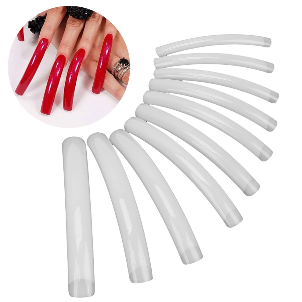 Home Salon Nail Art 10pcs Long Flat Fake Nail Tips Natural Color Set