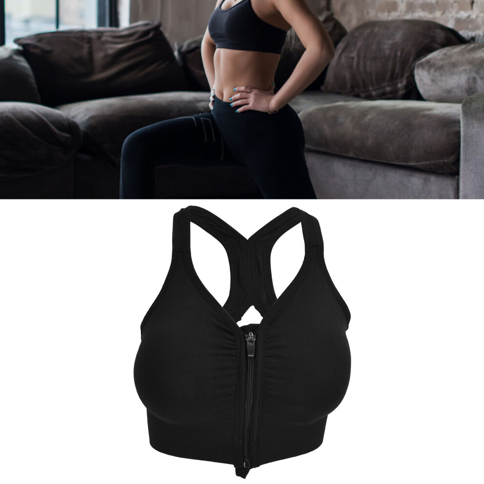 Breathable Zip Front Women's Sports Bra, Black, L, Wireless, Padded-image-OPC-PMSGS2C-NEW