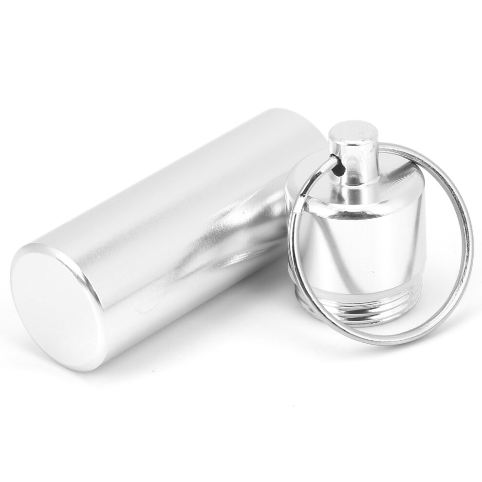 Silver Waterproof Aluminum Alloy Pill Box Keychain Organizer, Medium,