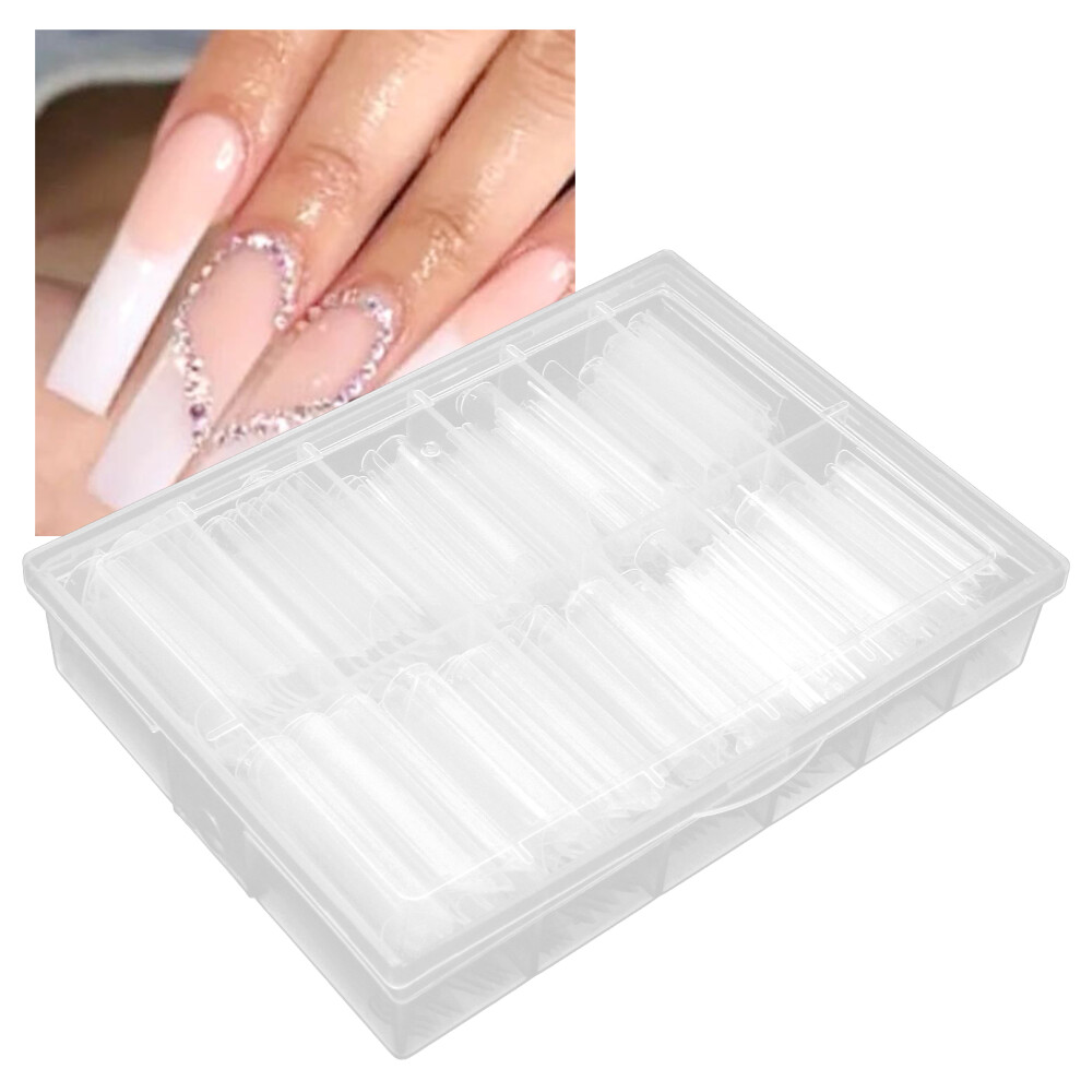 240 Pcs Transparent Artificial Nail Tips, 12 Sizes, ABS, Salon Use