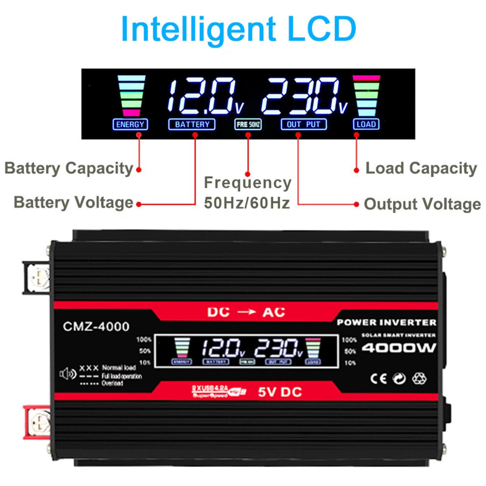 4000W Peak Power Modified Sine Inverter 300W Dc 12V To Ac 220V With Usb & Led Display 4691358683791