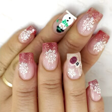 24Pcs Cute Christmas Press On Nail Snowflake and Snowmen Designs
