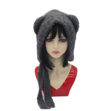 Adult Teen Earflap Design Knit Beanie Winter Warmer-Gray