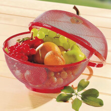 (Default) Fruits Bowl Basket Apple Shape Mesh with lid Tabletop Vegetable Holder Keep Unwanted Pets & Insects Out Kitchen Dishwashing Drain Basket (Re